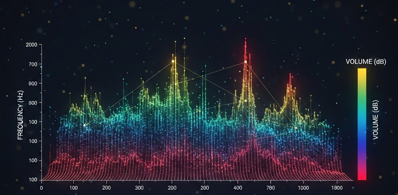 Audio fingerprint spectrogram showing frequency peaks